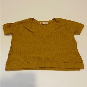 Free People Beach Mustard Ribbed V-Neck Top